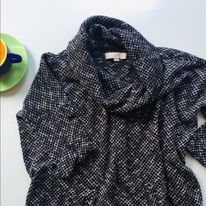 LOFT black and white cowl neck top, front pocket